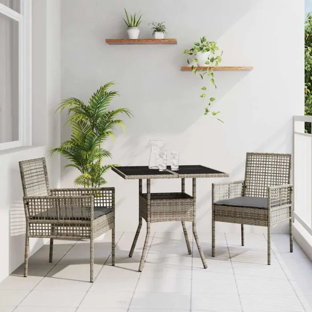 vidaXL Tuin eettafelset 3 st Grijs poly rattan, foto 2