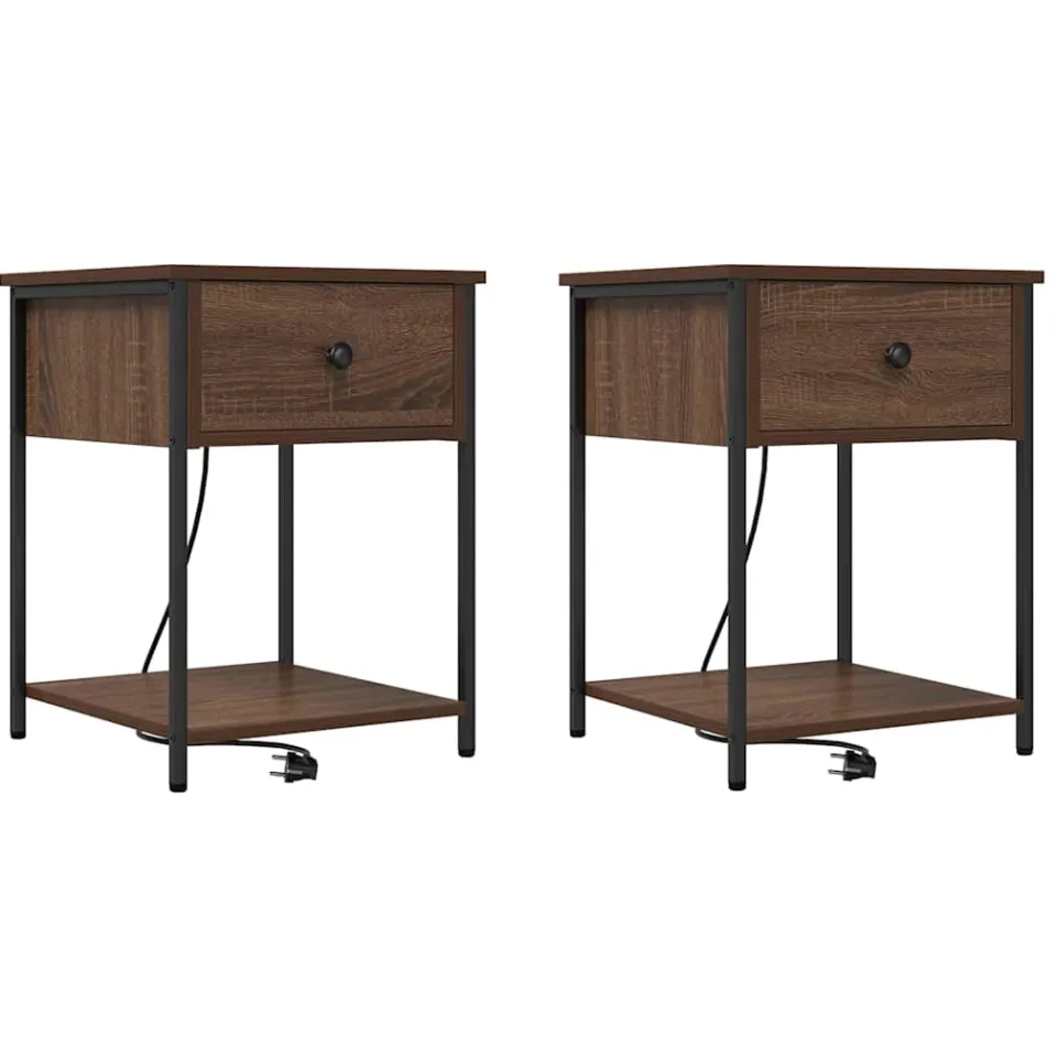 vidaXL Nachtkastje 2 st Bruin Eiken 42 x 41 x 56 cm Bewerkt hout, foto 3
