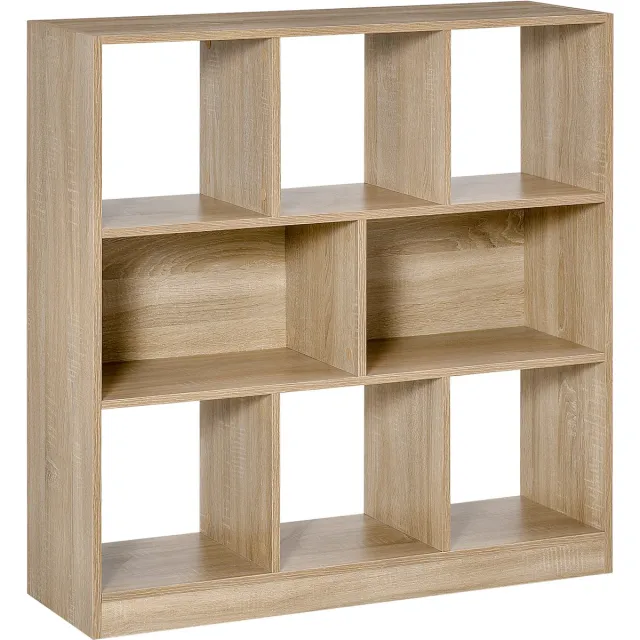 Homcom Boekenkast staande plank met kantelbeveiliging - Boekenrek, wandrek 3 lagen - Eiken