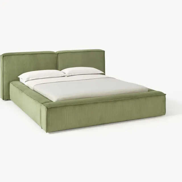 Westwing Collection Gestoffeerd bed Lennon van corduroy Groen
