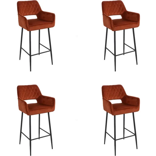 Bronx71 Velvet barkruk Mika koper 78 cm - Barkrukken set van 4 - barstoel