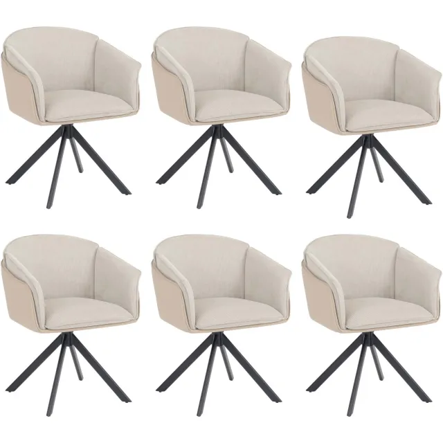 MCW Set van 6 eetkamerstoelen MCW-R24, keukenstoel, draaibaar, metaal, kunstleer, stof/textiel, corduroy ~ beige