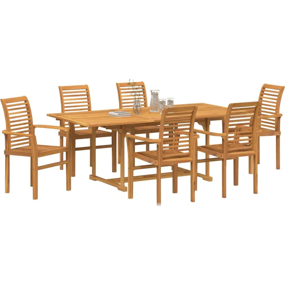 vidaXL Tuin eettafelset 7 st Bruin 200 x 100 x 75 cm Massief Teakhout