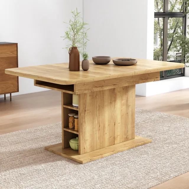 Wishdor Eettafel - Uitschuifbaar met opbergruimte - Rechthoekig en modern - Woonkamer eetkamer keuken - Houtlook naturel - 130 x 75 x 75 cm Natural