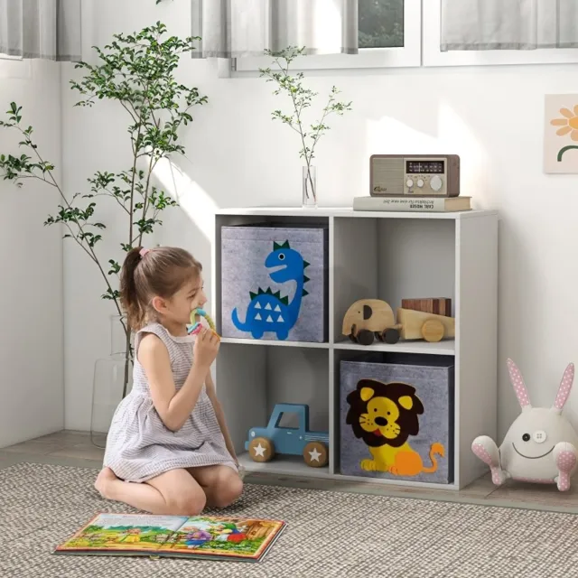 MODENUIT Kinderboekenkast – Vier Vakken Met 2 Opbergboxen – 61,8 x 29,9 x 61,8 cm – Hout – Wit – Voor Kinderen