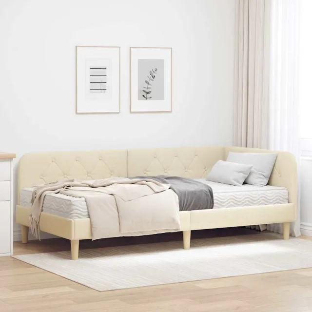 vidaXL Hoekbedframe Crème 90 x 190 cm Stof