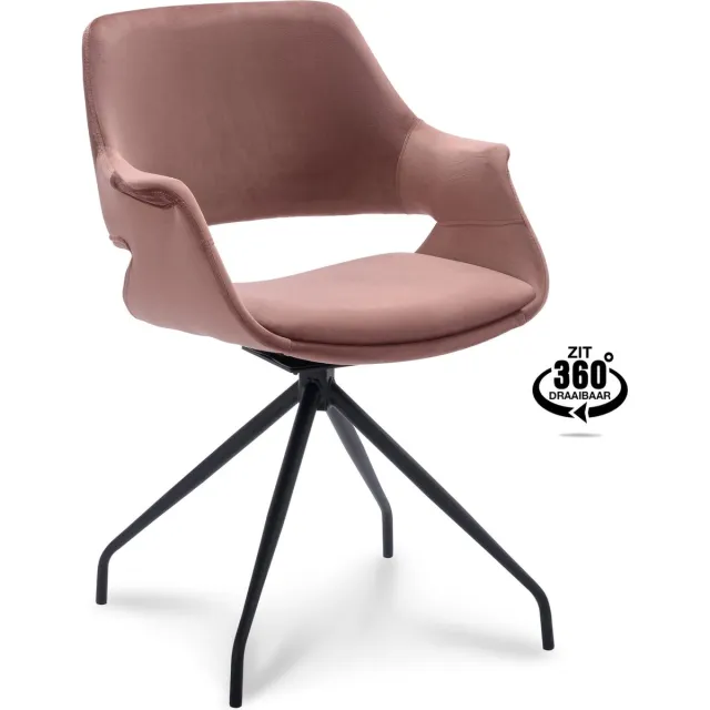 Icon Living Armstoel Crown - Velours Oud Roze - Draaibaar - Poot Zwart
