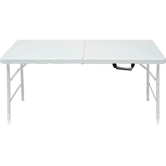 MIVRAY Klaptafel - Opvouwbaar En Hoogteverstelbaar - Voor Binnen En Buiten - Kunststof En IJzer - 125x61x74 Cm - Wit
