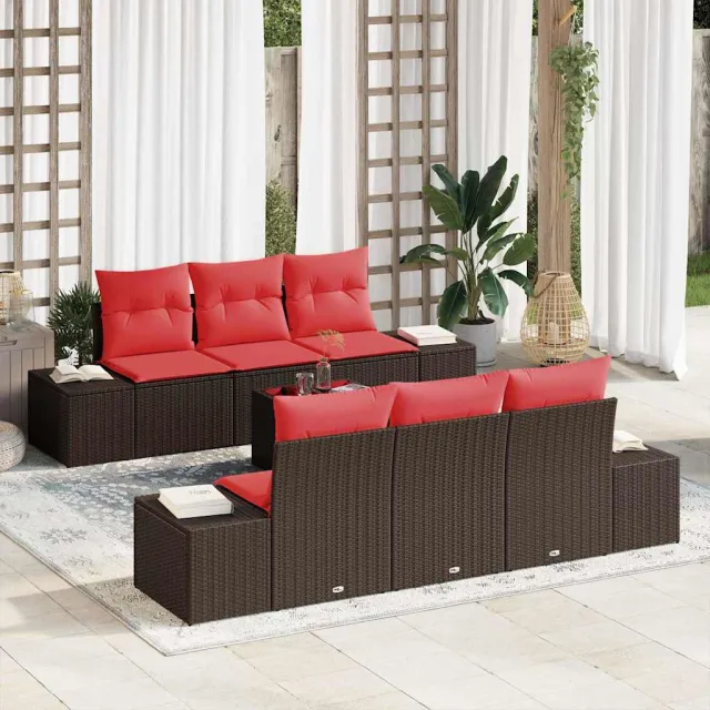 vidaXL Tuin Sofa Set 8 st Beige en Rood poly rattan, foto 2