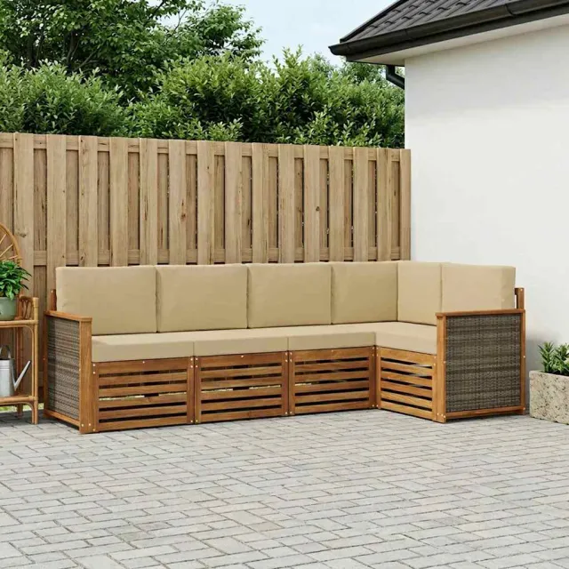 vidaXL Buiten bankenset 4 st 5-zits Natuurlijk en Beige