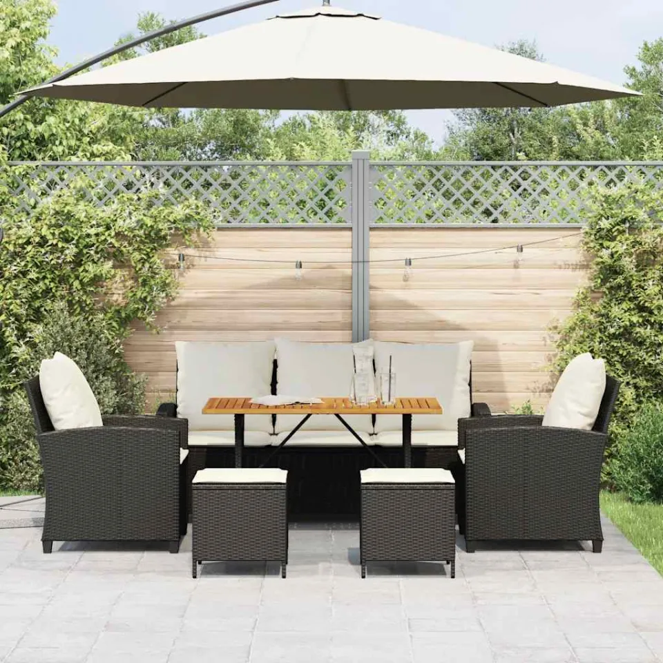 vidaXL 6-delige Loungeset met kussens poly rattan zwart, foto 3