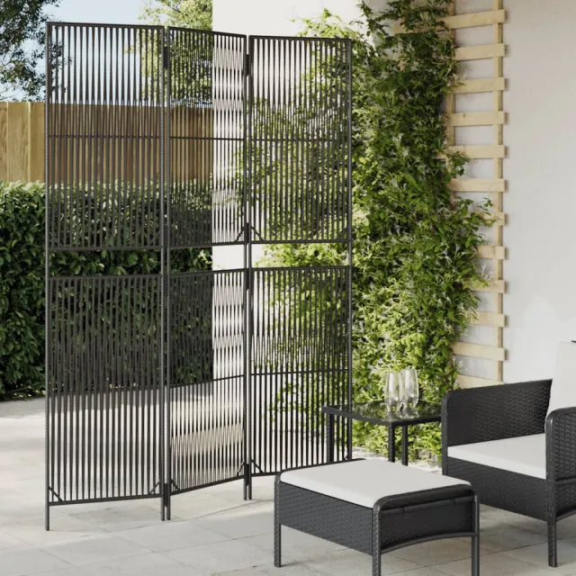 vidaXL Kamerscherm 3 panelen poly rattan zwart, foto 2
