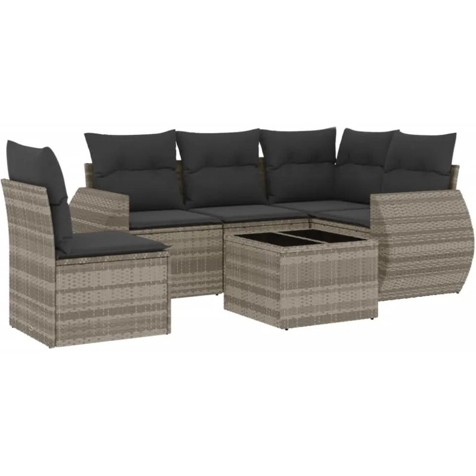 vidaXL 6-delige Loungeset met kussens poly rattan lichtgrijs grijs, foto 4