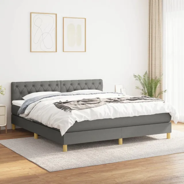 vidaXL Boxspring met matras stof donkergrijs 160x200 cm grijs