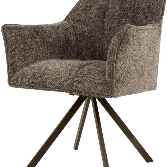 Set van 2 - Nest of Nora Armstoel Elda - 360° draaibaar met nosag-vering - Stof taupe-bruin / eetkamerstoel met armleuning