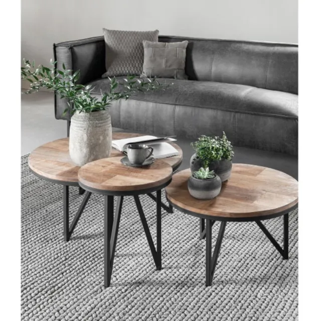 DTP Home Odeon salontafel rond teakhout naturel - Ø80 x 35 cm Bruin, Zwart