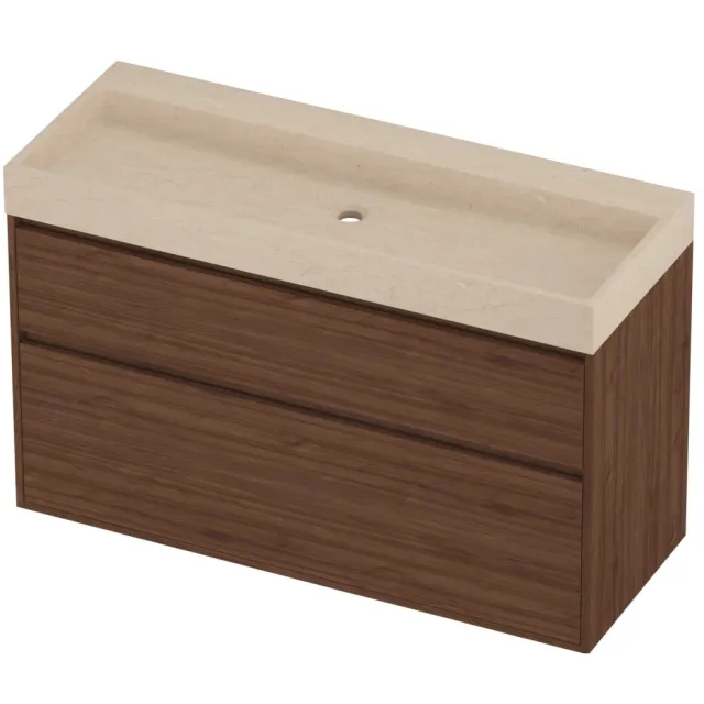 Proline Evoli Badmeubelset Hardsteen Loft Centraal 120x46x75 cm Sand Stone Indian Walnut Houtlook