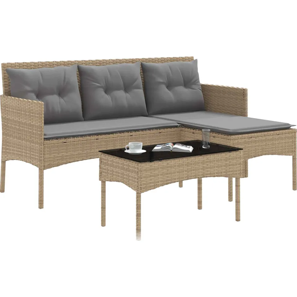 vidaXL Tuinbankenset 2 st poly rattan Beige