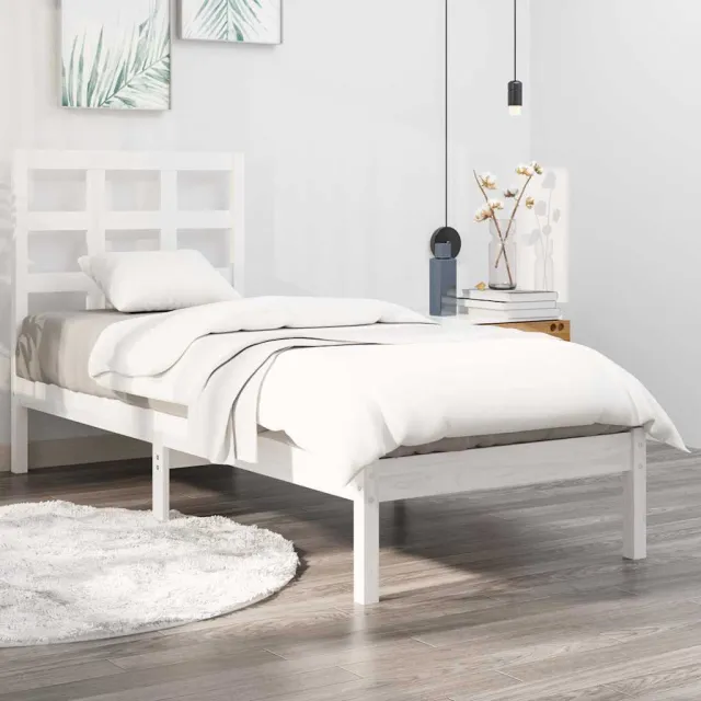 vidaXL Bedframe massief hout wit 75x190 cm