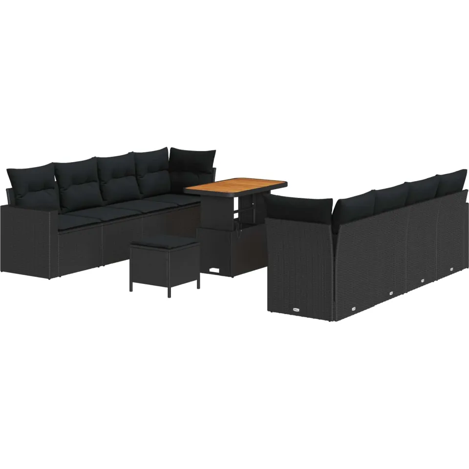 vidaXL Tuinbankenset 11 st Zwart poly rattan