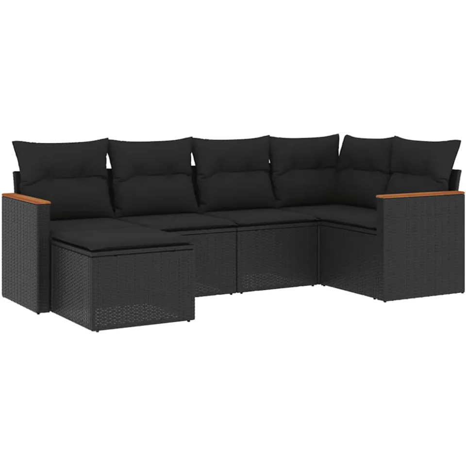 vidaXL 6-delige Loungeset met kussens poly rattan zwart, foto 3