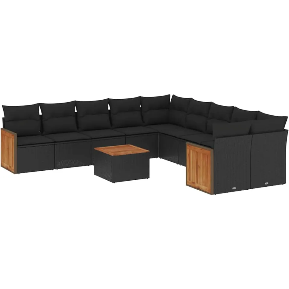 vidaXL 11-delige Loungeset met kussens poly rattan zwart, foto 3