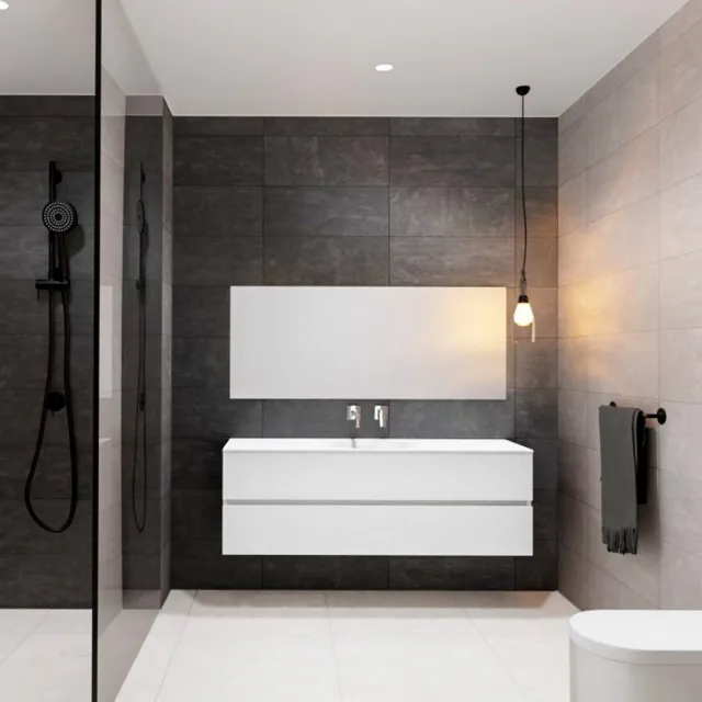 Boss & Wessing Badkamermeubel Solid Surface BWS Stockholm 150x46 cm Dubbel Mat Wit 4 Laden (zonder kraangaten)