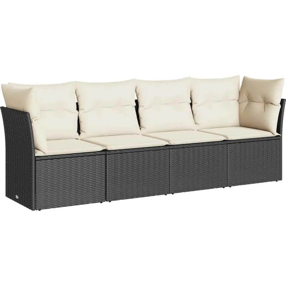 vidaXL 4-delige Loungeset met kussens poly rattan zwart