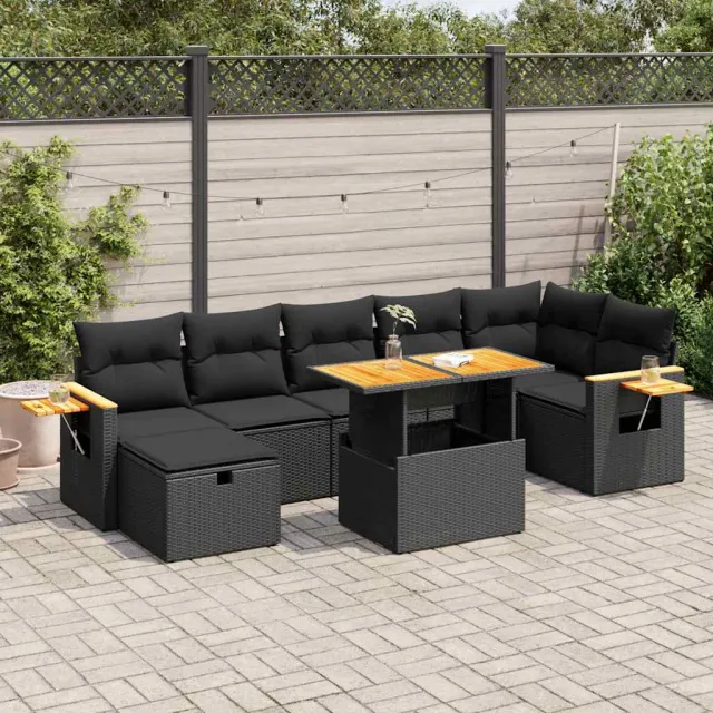 vidaXL 5-delige Loungeset met kussens poly rattan zwart, foto 2