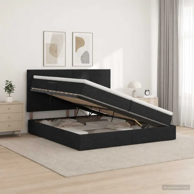 vidaXL Opslag bed met matras met hoofdeinde Zwart 200 x 200 cm Stof