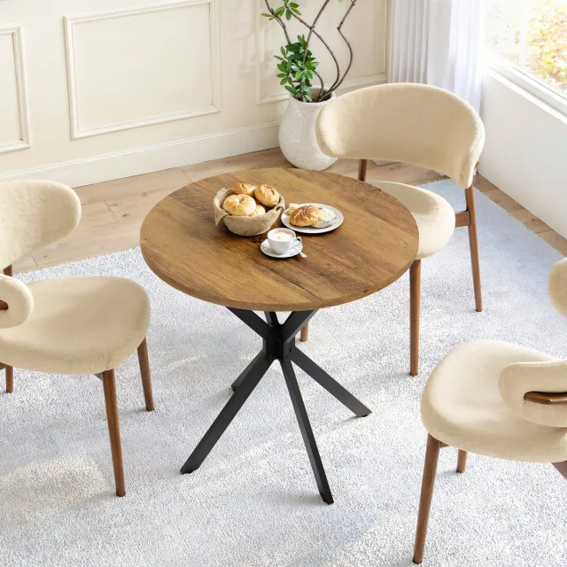 STILVORA Ronde Eettafel - Compact Voor 2 Personen En Thuiswerkplek - Landelijke Stijl - Metaal En Spaanplaat - 80 Cm - Bruin;Zwart Zwart, Lichtbruin