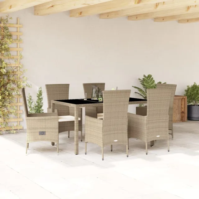 vidaXL 7-delige Tuinset met kussens poly rattan beige, foto 2