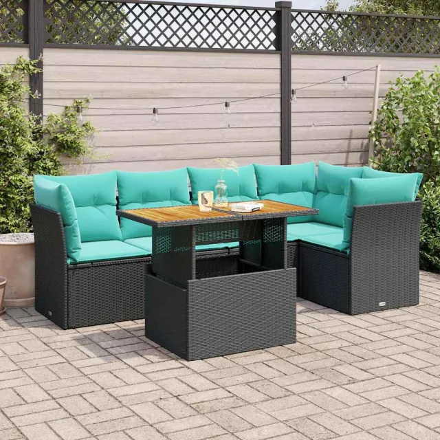 vidaXL 6-delige Loungeset met kussens poly rattan zwart, foto 2