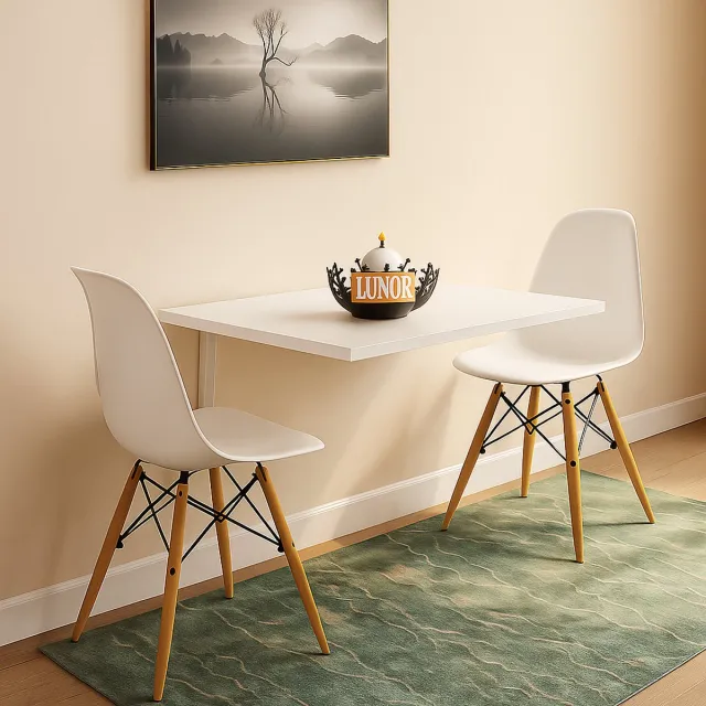 LUNOR Oslo – Tafel – Wandtafel – Opklapbare Keukentafel – Balkontafel – Bureau – Wit – 72x45 cm