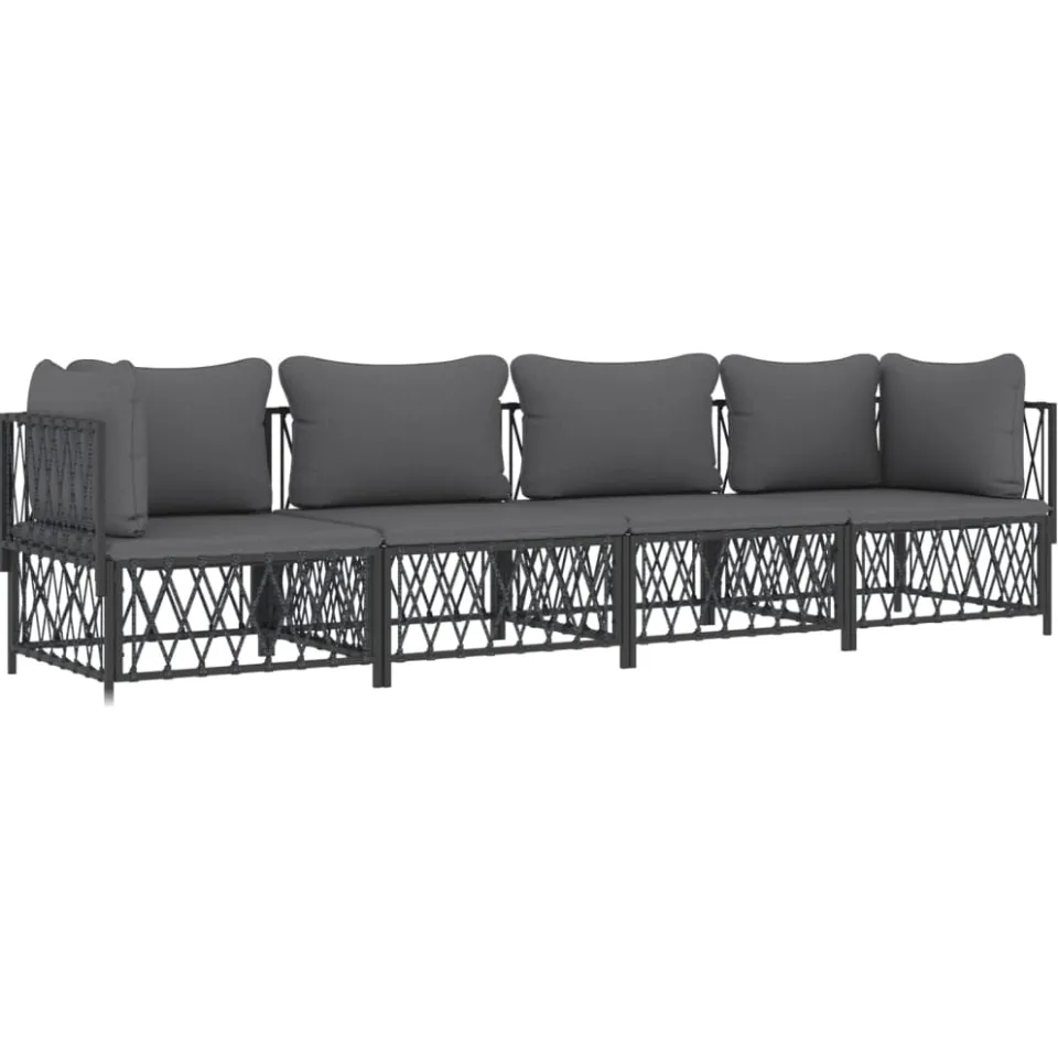 vidaXL 4-delige Loungeset met kussens staal antracietkleurig Anthraciet