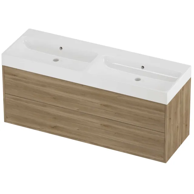 Proline Podium Badmeubelset Polystone Loft Dubbel 140x46x62 cm Glans Wit Cider Oak Eiken