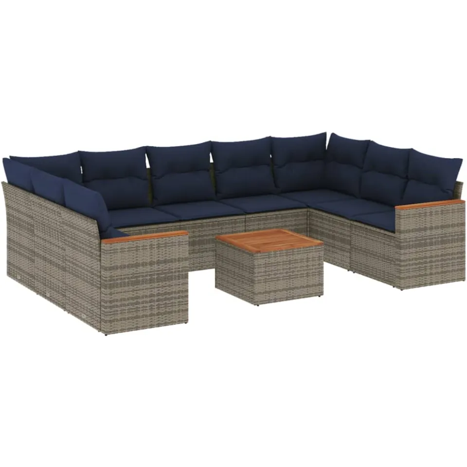 vidaXL 10-delige tuinbankset met kussens, grijs polyrotan, foto 3