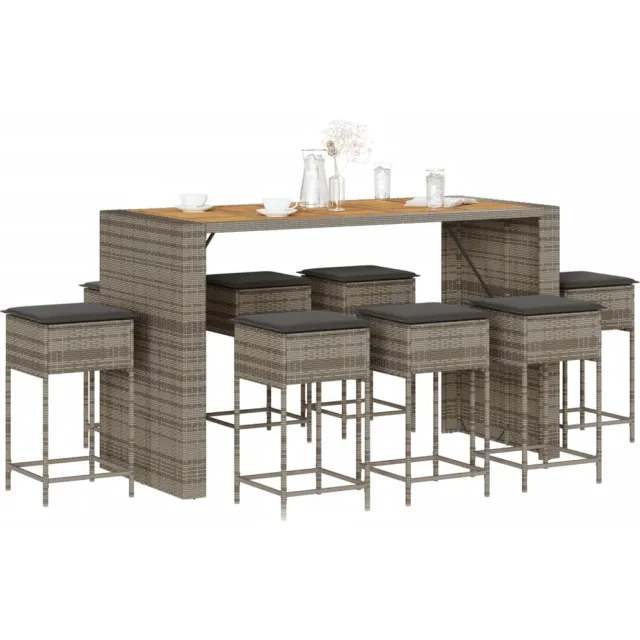 vidaXL 9-delige Tuinbarset met kussens poly rattan grijs