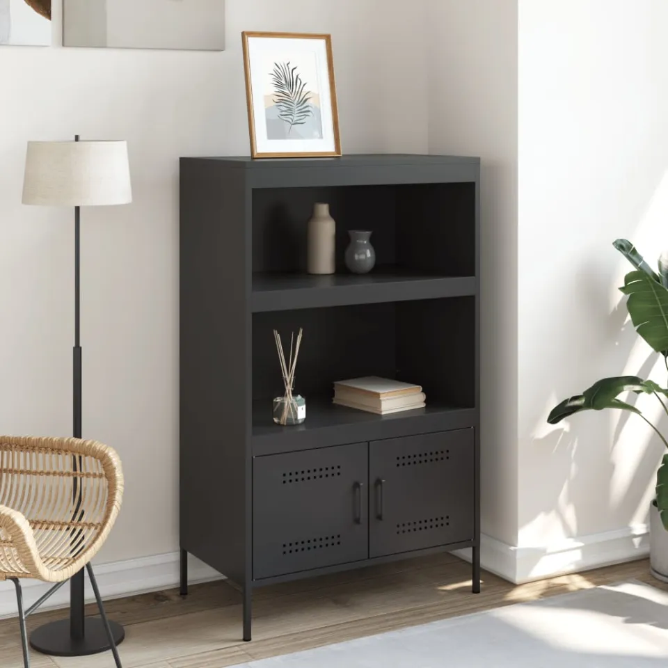 vidaXL Hoge kast 68x39x113 cm staal zwart, foto 3