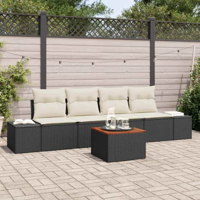 vidaXL Tuinbankenset 5 st Zwart en Crème poly rattan