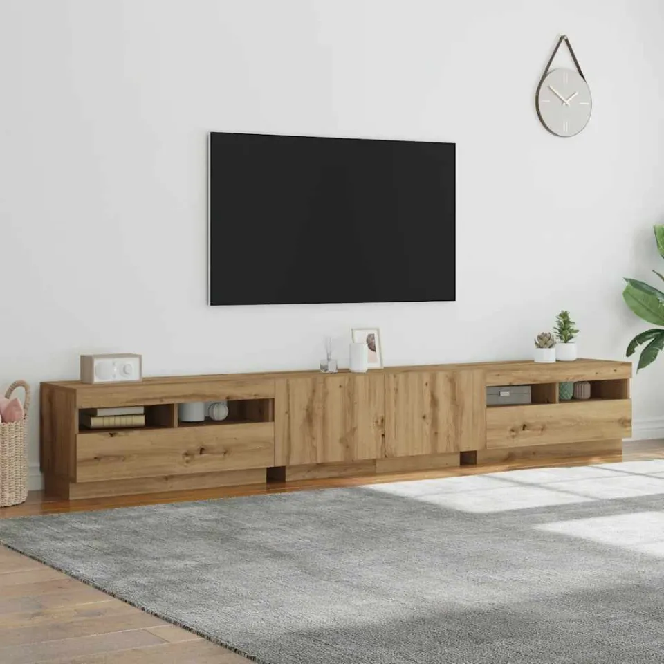 vidaXL Tv-meubel met LED 260x35x40 cm bewerkt hout artisanaal eiken, foto 2