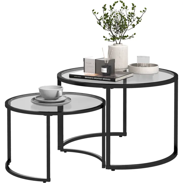 Homcom Salontafelset - Staal - 70x70x47,5 cm - Zwart