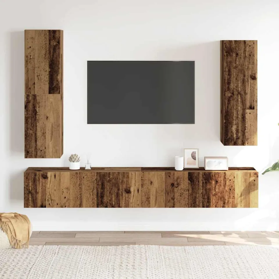vidaXL 4-delig Tv-meubelset wandmontage bewerkt hout oud houtkleurig bruin, foto 2