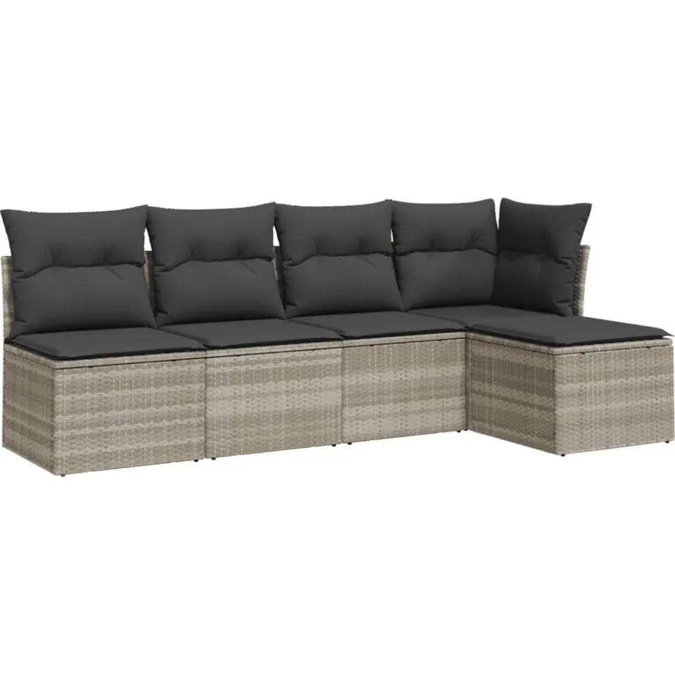 vidaXL 5-delige Loungeset met kussens poly rattan lichtgrijs grijs