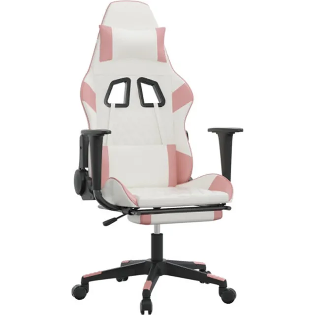 vidaXL Gamestoel - met - voetensteun - kunstleer - wit - en - roze wit en roze