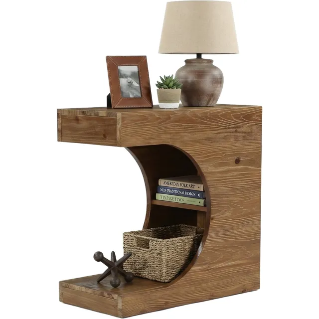 Tribesigns Bijzettafel- 60 x 30 x 60 cm - Smalle Bijzettafel met Opbergplank met 3 Niveaus - Salontafel - Bruin