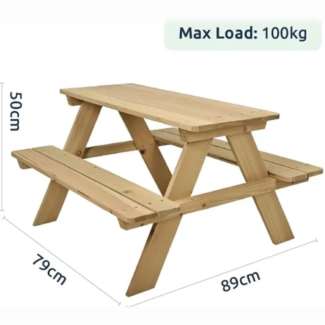Relaxwonen Houten picknicktafel voor kinderen - stevig, milieuvriendelijk dennenhout Naturel