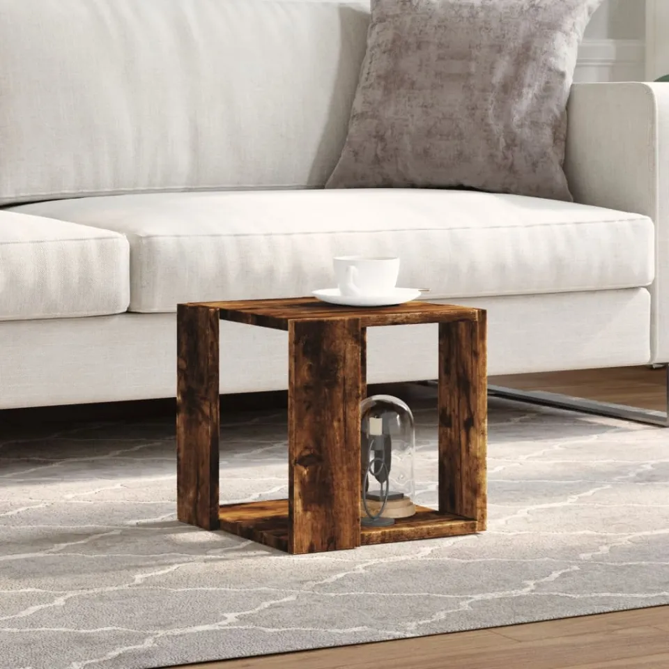 vidaXL Salontafel 32x32x30 cm bewerkt hout gerookt eikenkleurig, foto 2