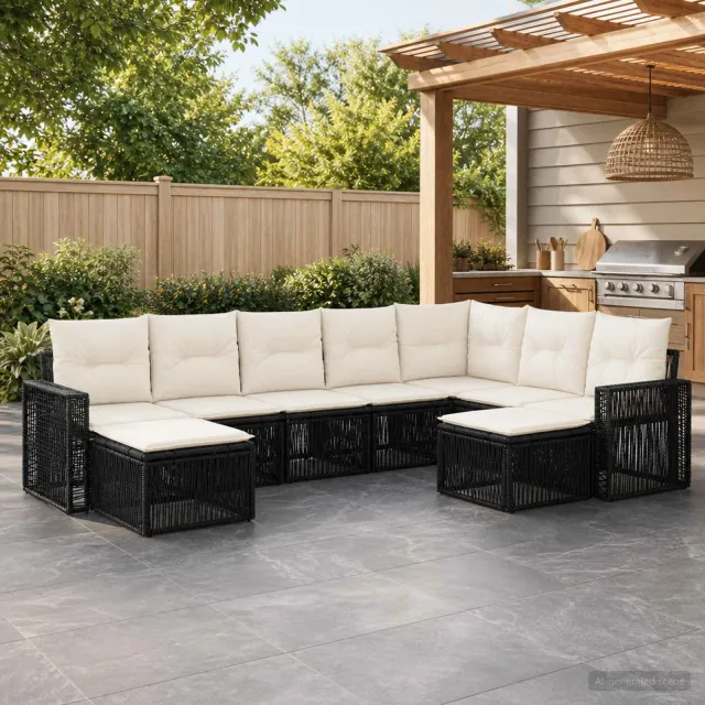 vidaXL Tuinbankenset 9 st 9-zits Zwart en Cream Wit poly rattan, foto 2