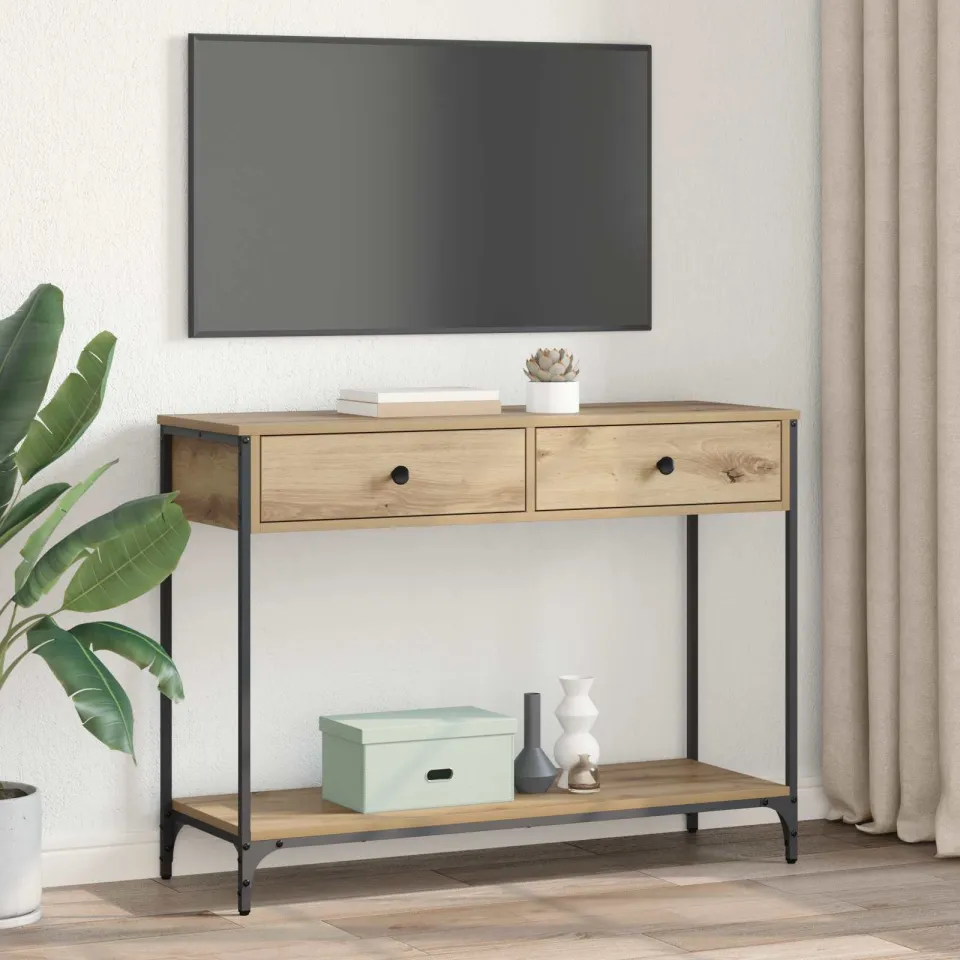 vidaXL Wandtafel Artisan Eiken 100 x 34,5 x 75 cm Bewerkt hout, foto 3